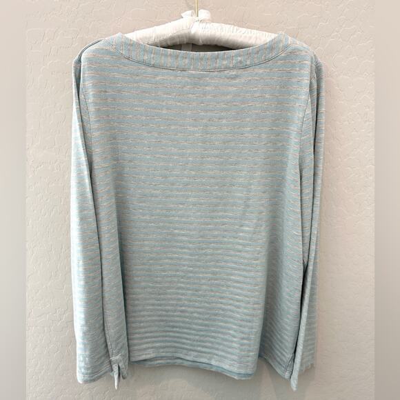 CHICO’S | Blue Gray Metallic Stripe Long Sleeve Top | Size 2 Large - Picture 4 of 7